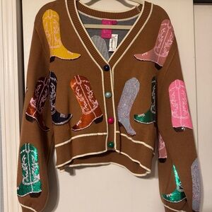 Queen Of Sparkles Cardigan with Colorful Boot Design